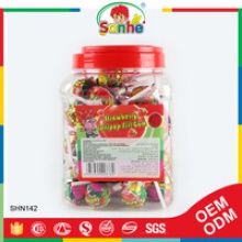 strawberry flavor bubble gum filled candy lollypop - product's photo