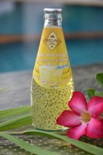 basil seed drink with banana flavor in glass bottle (290ml) - product's photo